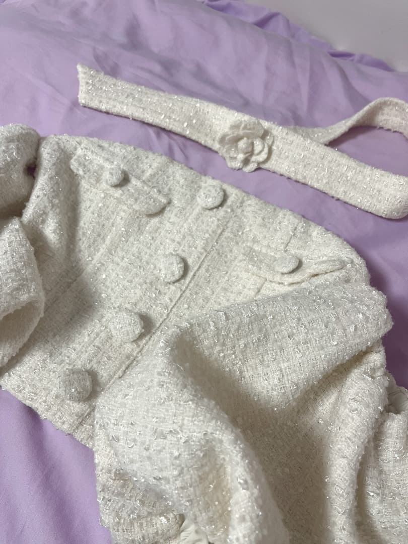 Darich　ホルターネックオフショルツイードトップス　ホワイト