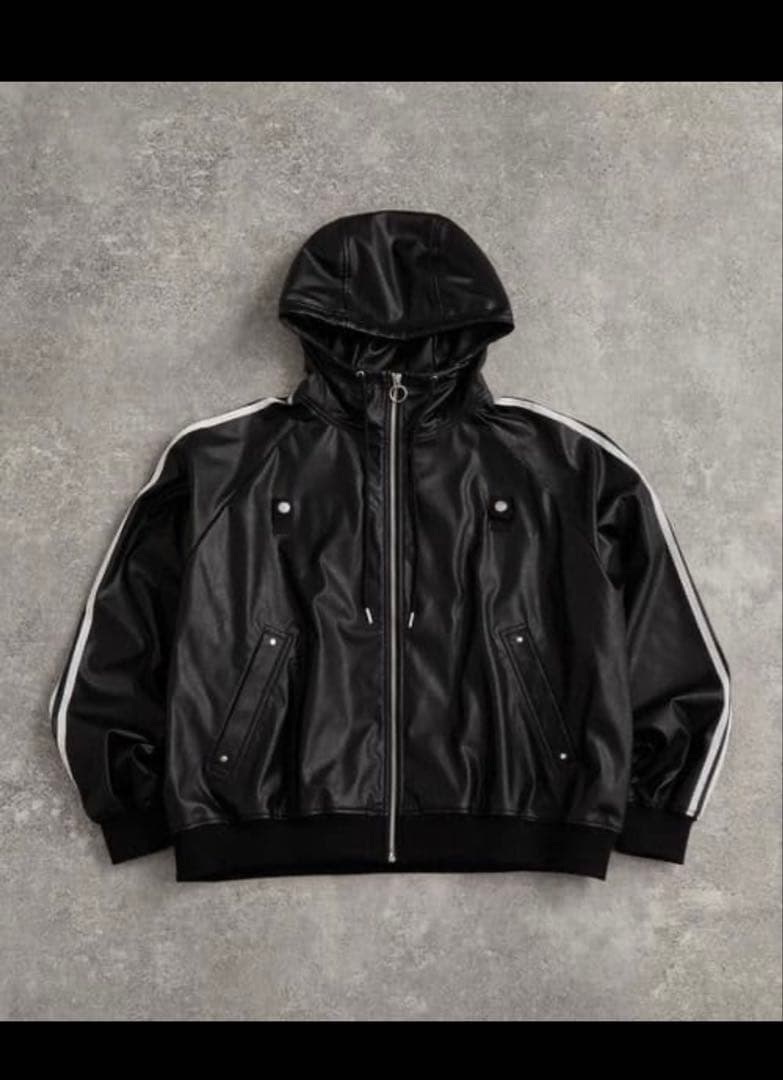 ADRER ラインスリーブトラックジップ パーカー レザー合皮ジャケット 1 S