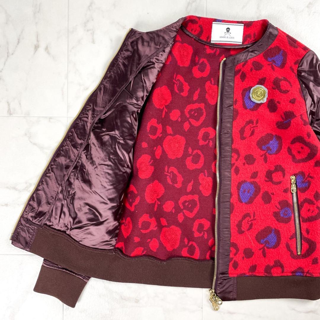美品 MARK&LONA リンゴ柄中綿ブルゾン レッド サイズL*CD39
