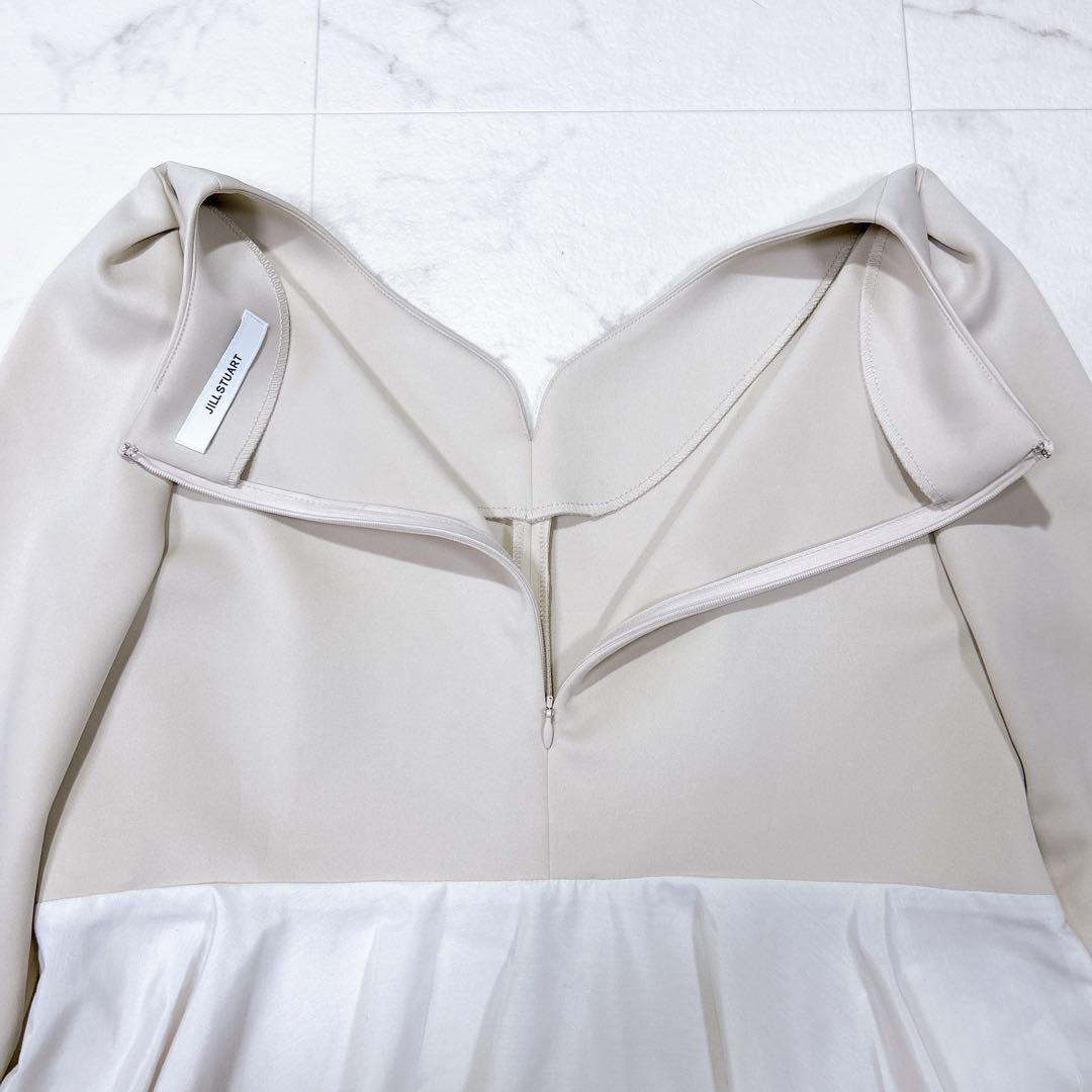 美品 JILLSTUART ストレッチダブルクロスタフタコンビトップ ベージュ
