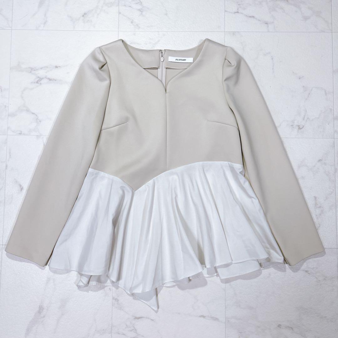 美品 JILLSTUART ストレッチダブルクロスタフタコンビトップ ベージュ