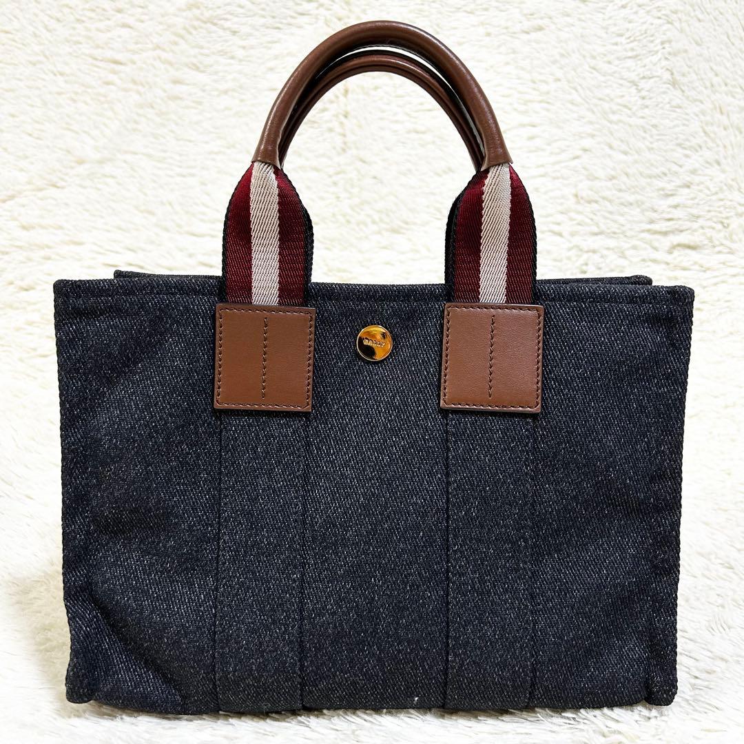 【未使用級】 BALLY トートバッグ キャンバス ネイビー インディゴ