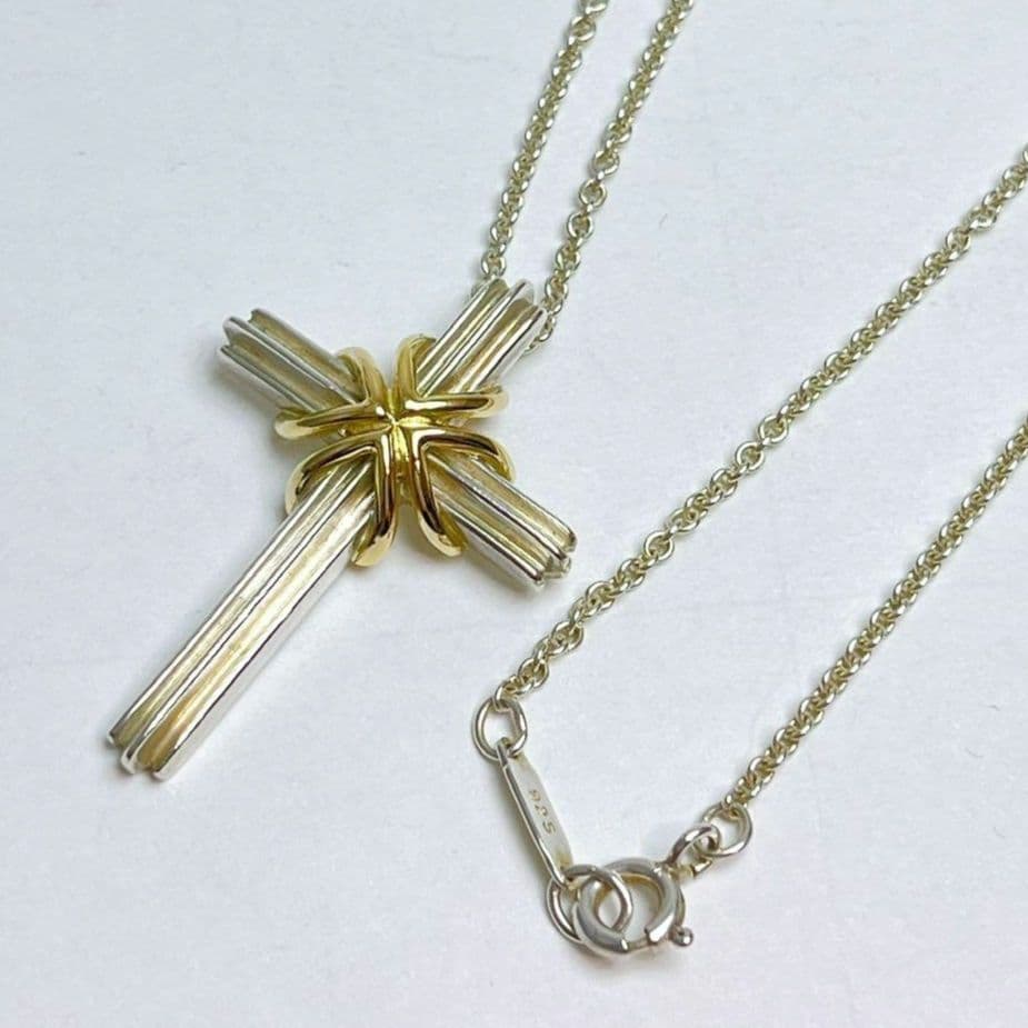 ティファニー　シグネチャー　クロス　コンビ　ネックレス　925 750