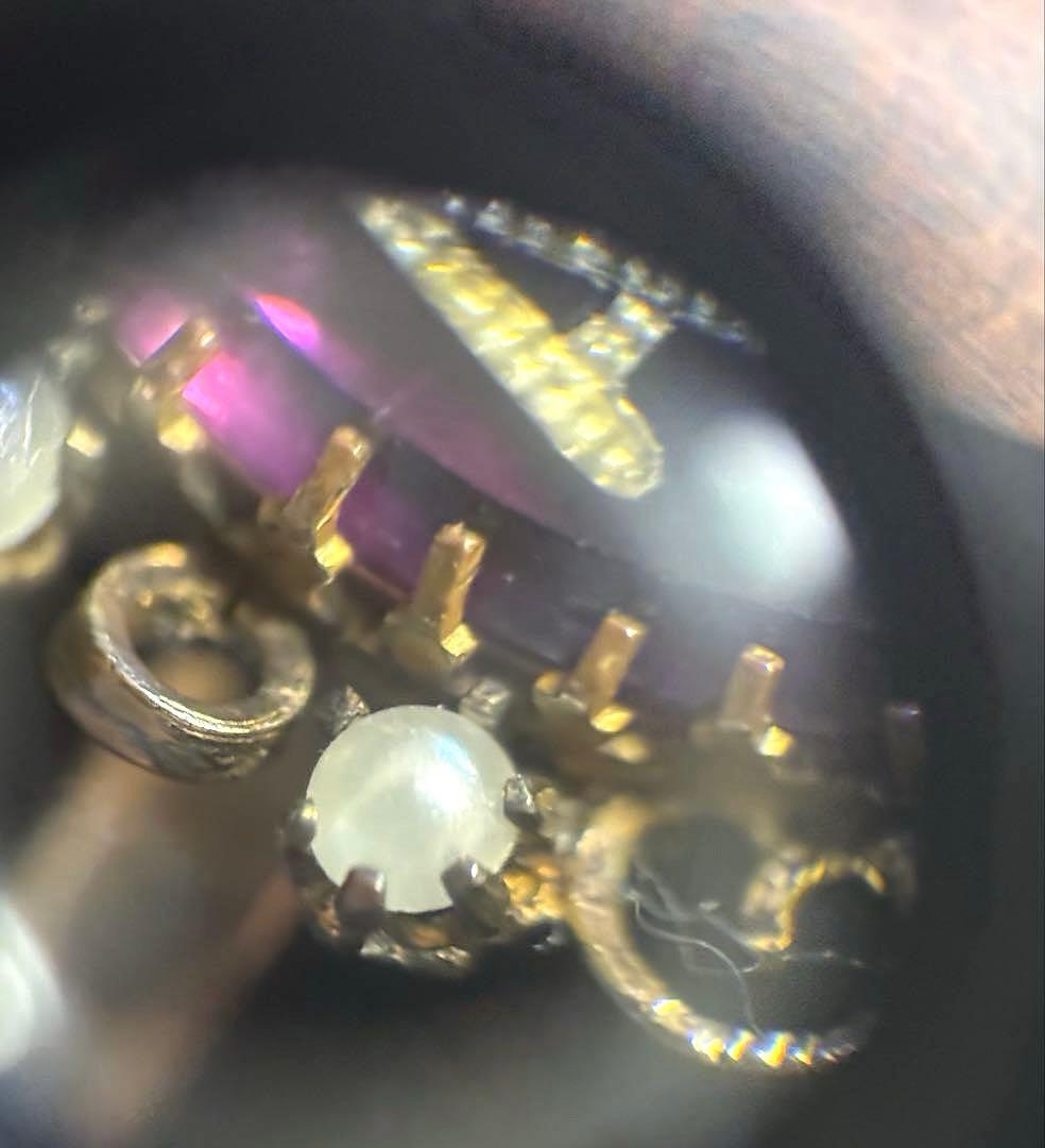 フランス アンティーク リング 指輪 ガラス パール パープル 鑑別書付き