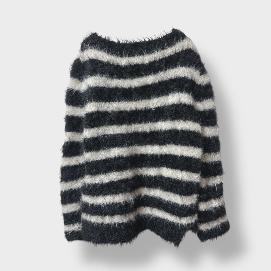 【ドゥロワー】 モヘヤ ウール　シャギー ボーダー クルーネックニット　長袖