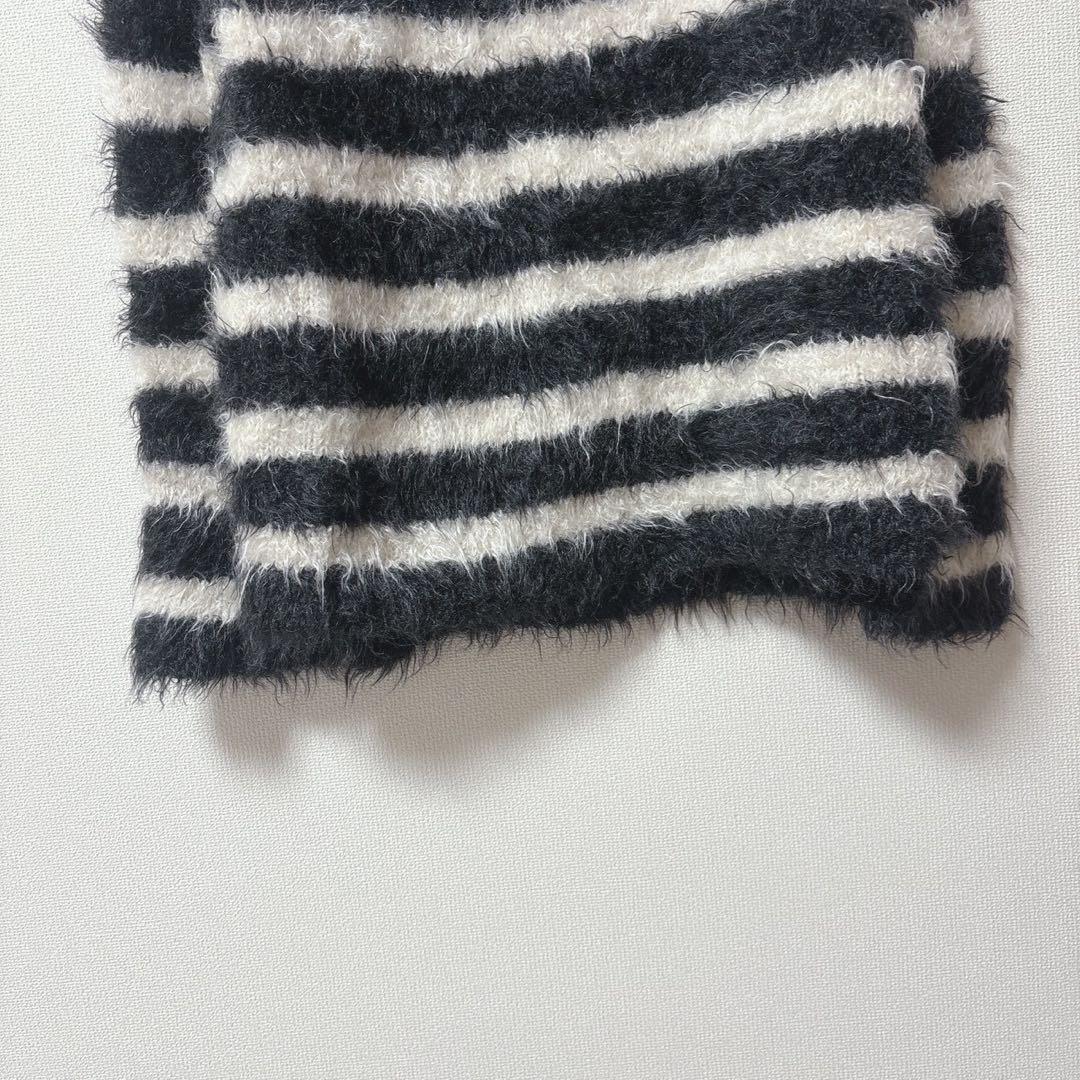 【ドゥロワー】 モヘヤ ウール　シャギー ボーダー クルーネックニット　長袖