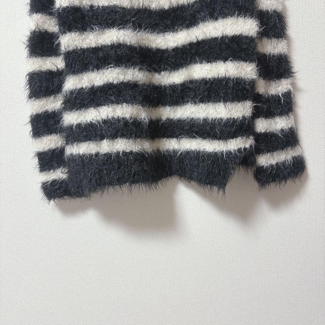 【ドゥロワー】 モヘヤ ウール　シャギー ボーダー クルーネックニット　長袖