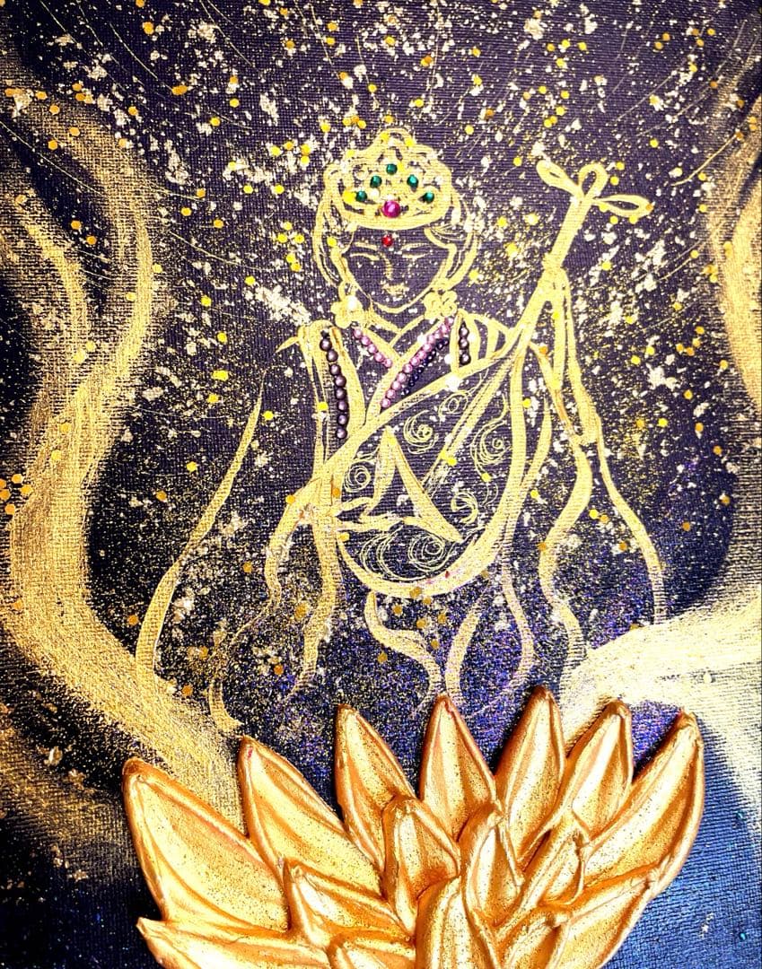 開運絵画　弁財天様　龍神様　金箔　白龍　金龍　紫龍　招福の花　24金