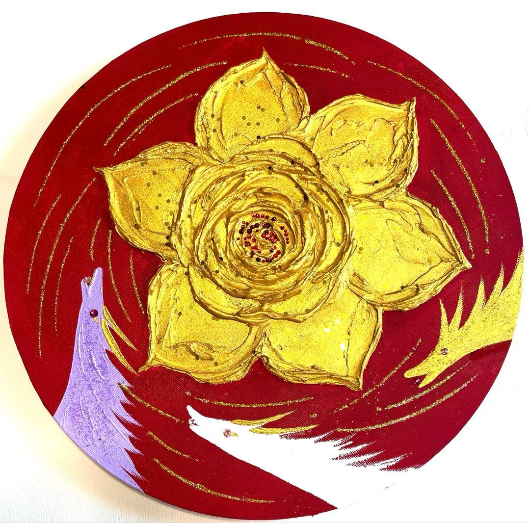 開運絵画　弁財天様　龍神様　金箔　白龍　金龍　紫龍　招福の花　24金