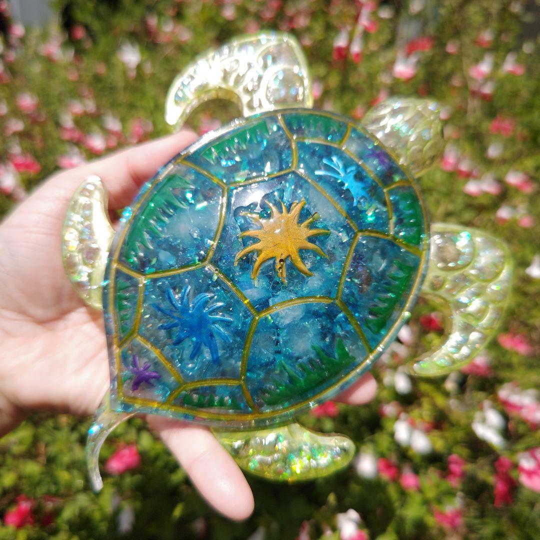 りーり☆神守護あり☆　オルゴナイト　巨大カメさん　ホヌ　金運人間関係魔除け