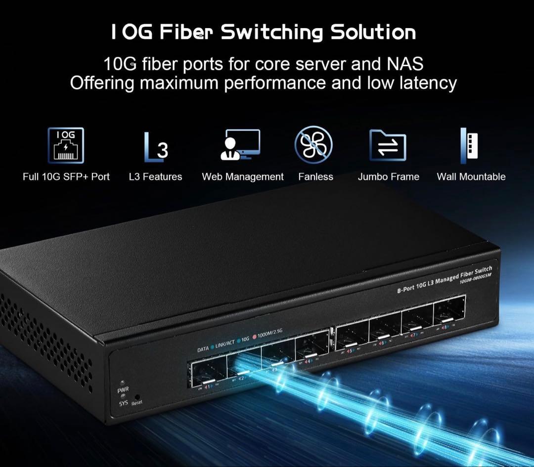 Binardat 8ポート10ギガビットSFP+ マネージドスイッチ1G/10G