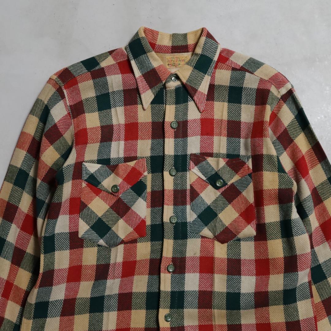 新品 希少 40's ウールシャツ マチ付 チェック ビンテージ 実物 美品