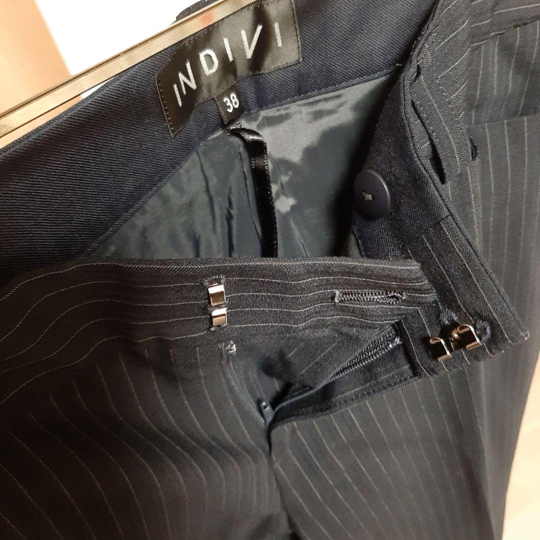 INDIVI ネイビー ストライプ パンツスーツ上36 下38 レディース　美品