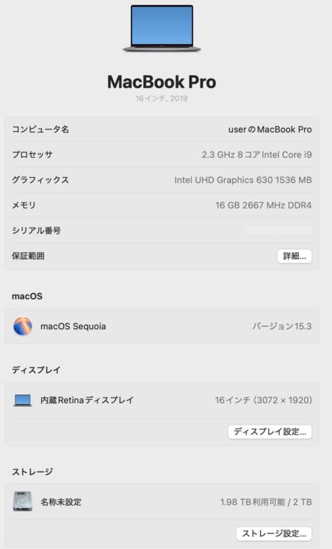 【バッタリー良好美品】MacBook Pro2019 i9 16inchインチ