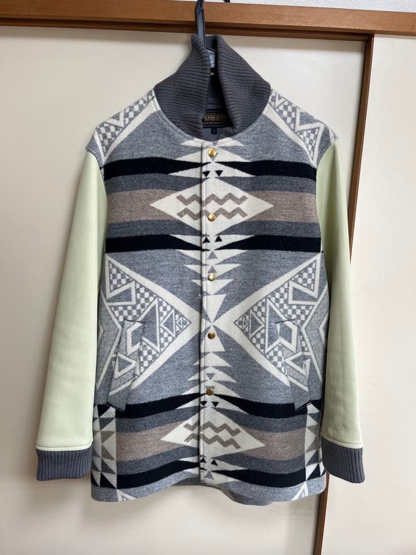 ペンドルトン pendleton レザー袖ネイティブ柄スタジャン