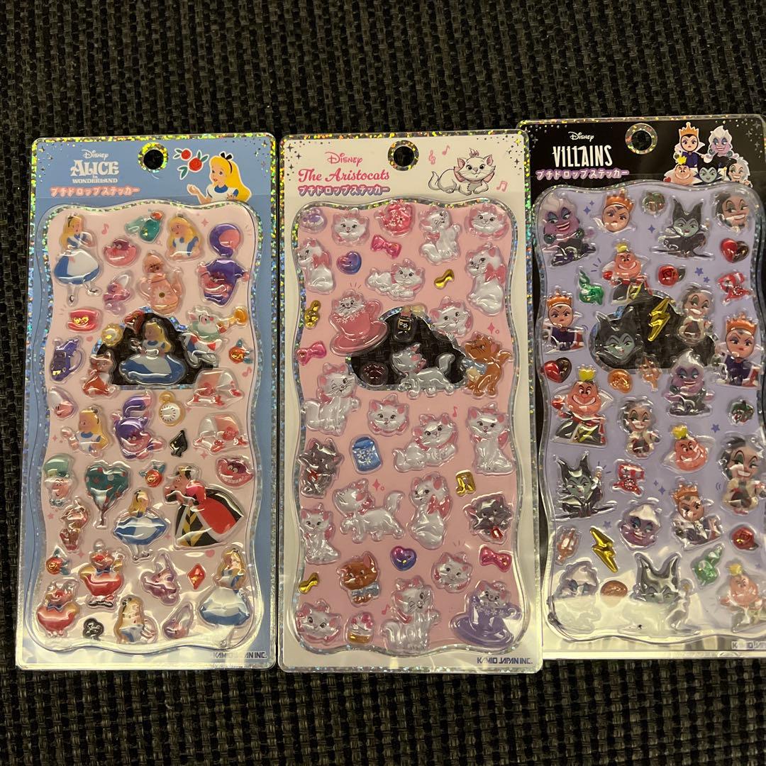 ディズニープチドロップステッカー3パックセット　マリーアリスヴィランズ