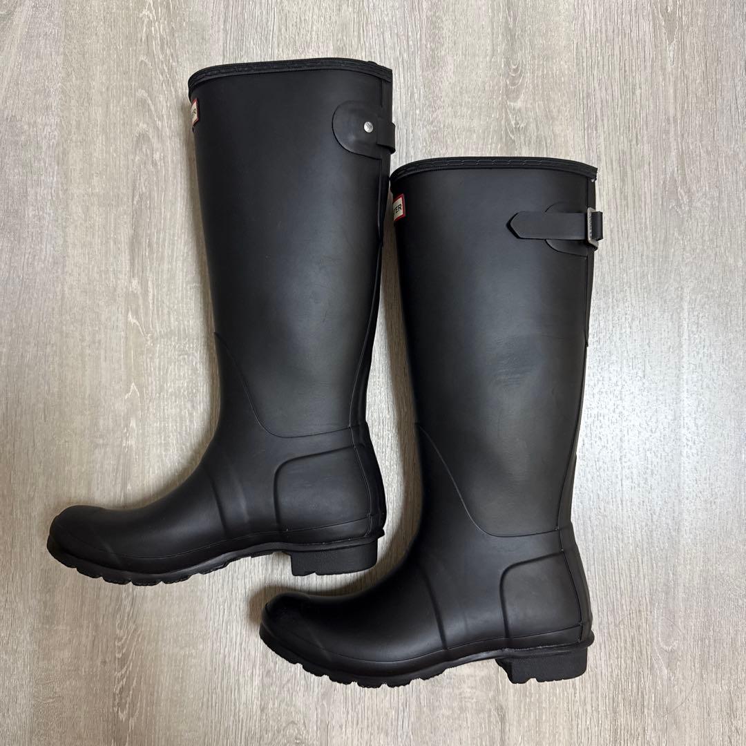 ✨美品✨HUNTER ロングレインブーツ 長靴 24㎝ アジャスタブル　黒