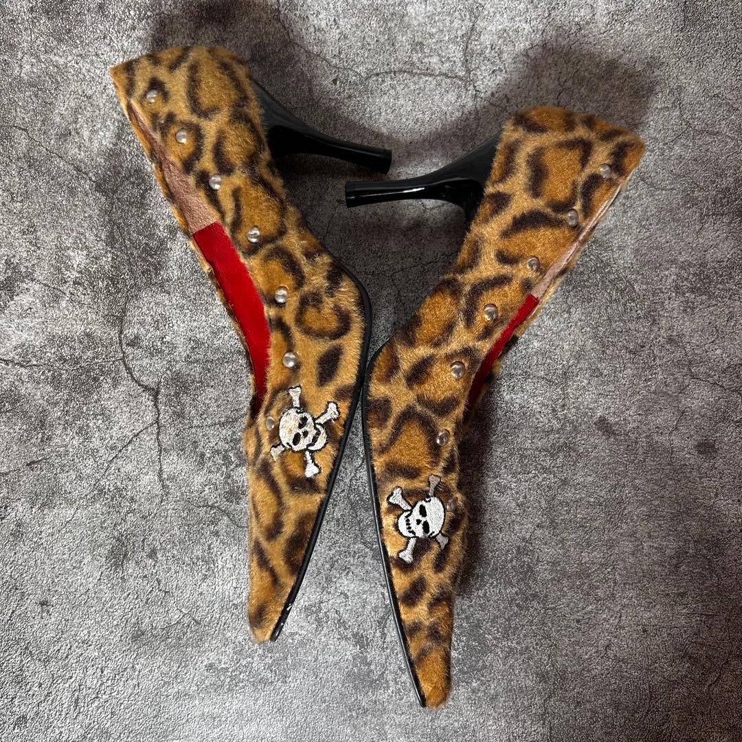 レア SUPER LOVERSヒョウ柄 スカルパンプス Mサイズ約24.5cm