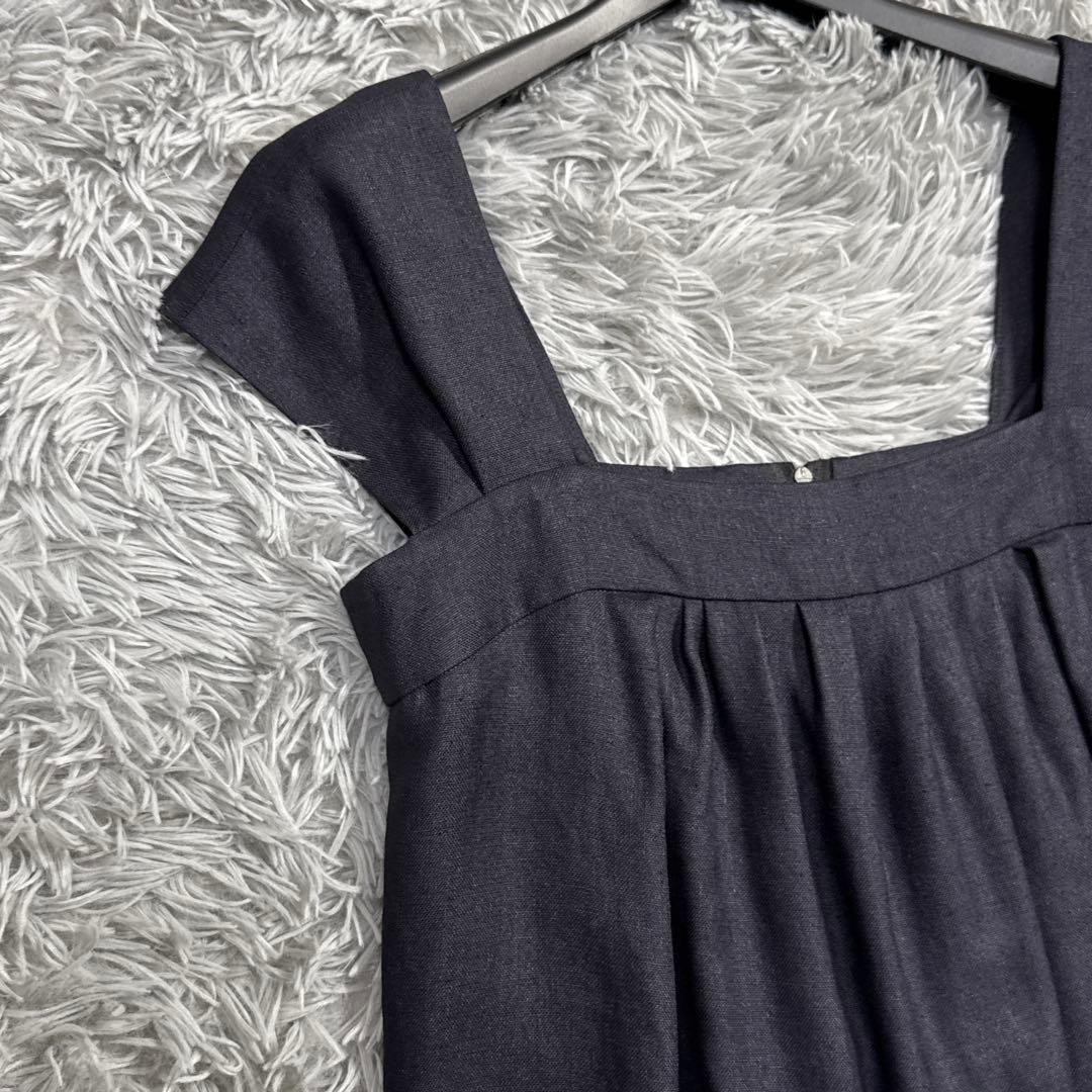 未使用級✨フォクシー リネンフェイスワンピースドレス ティアード ネイビー 38