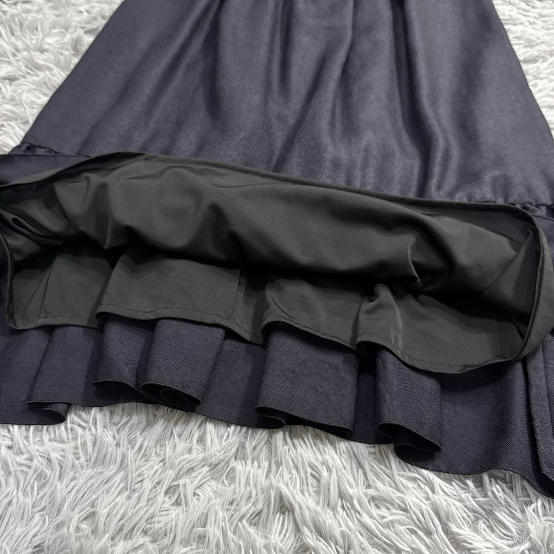 未使用級✨フォクシー リネンフェイスワンピースドレス ティアード ネイビー 38