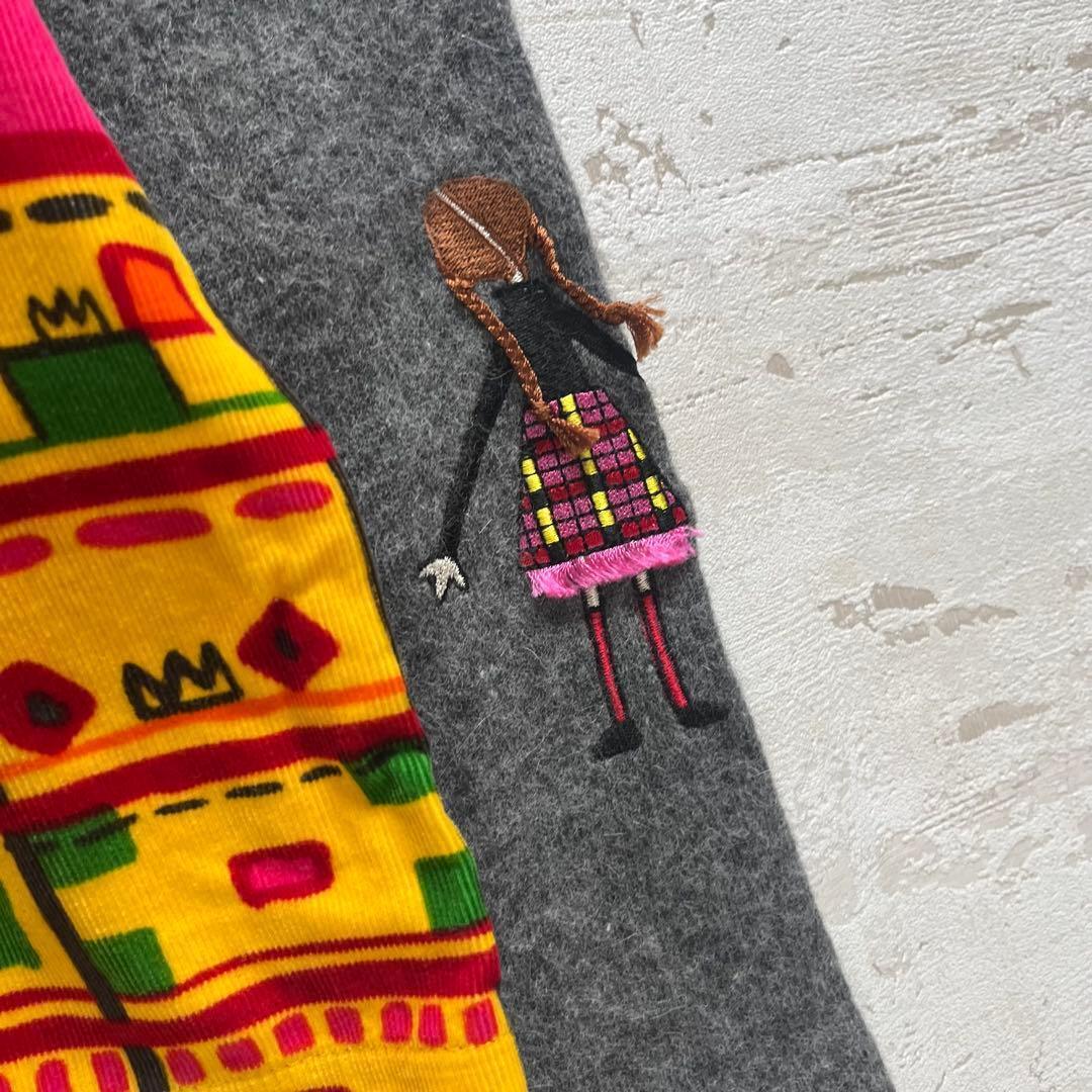 美品＊アルベロベロ　カラフル刺繍×切替デザイン　遊び心あふれるニット　アンゴラ混