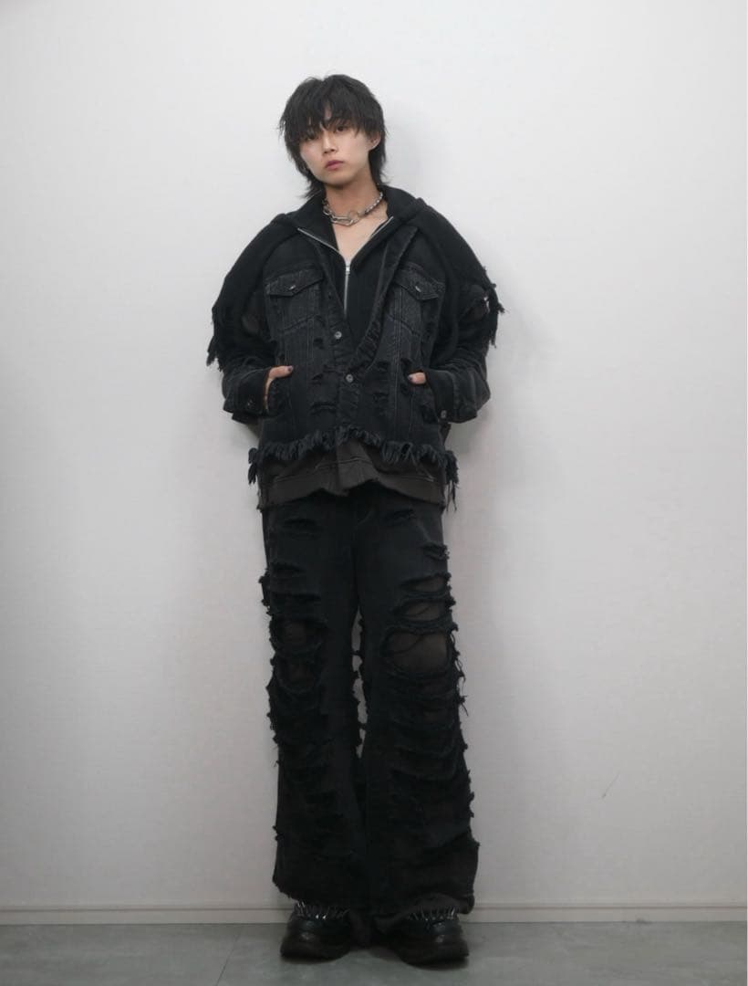 【GRANCY】ニットレイヤードデザインジップフーディ