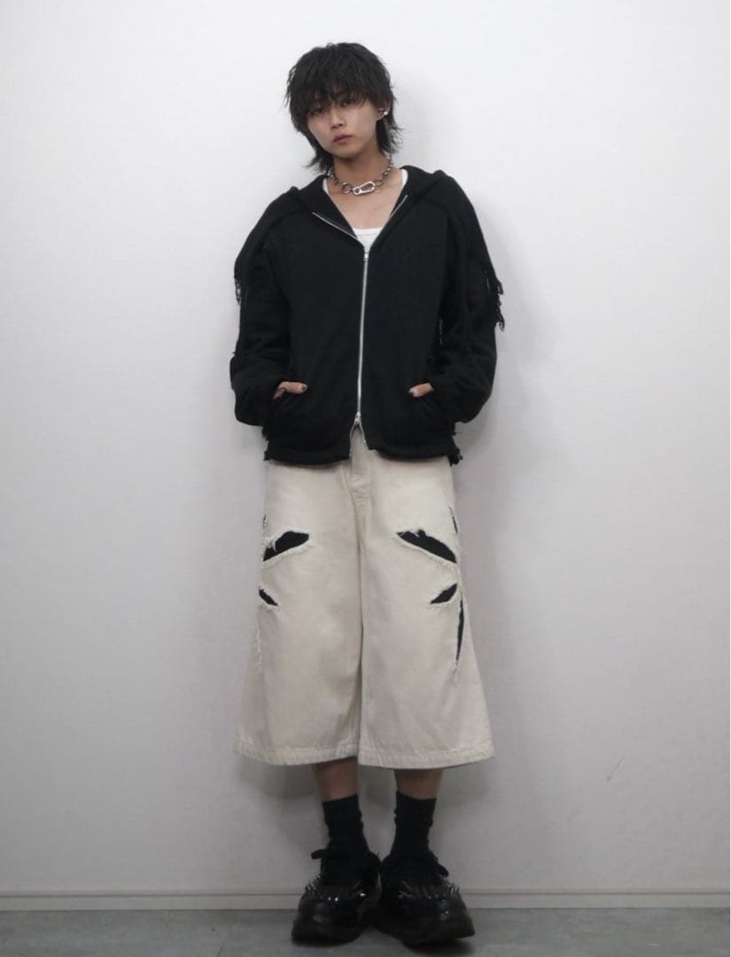 【GRANCY】ニットレイヤードデザインジップフーディ