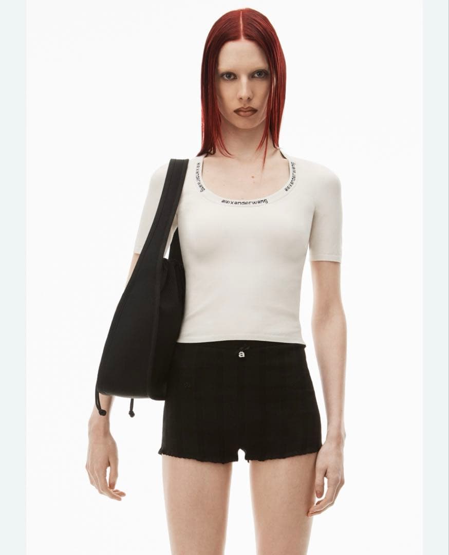 AlexanderwangストレッチニットロゴジャカードショートスリーブTシャツ