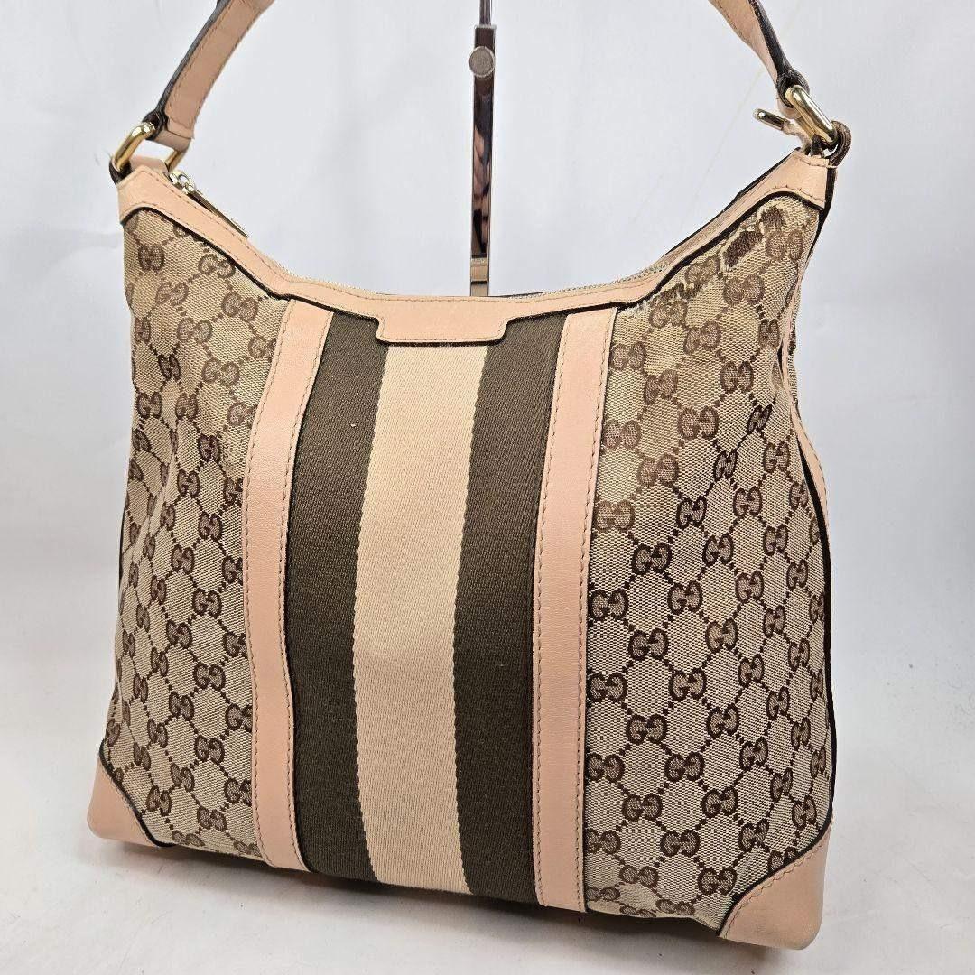 カード付き GUCCI ショルダーバッグ シェリーライン GGキャンバス レザー