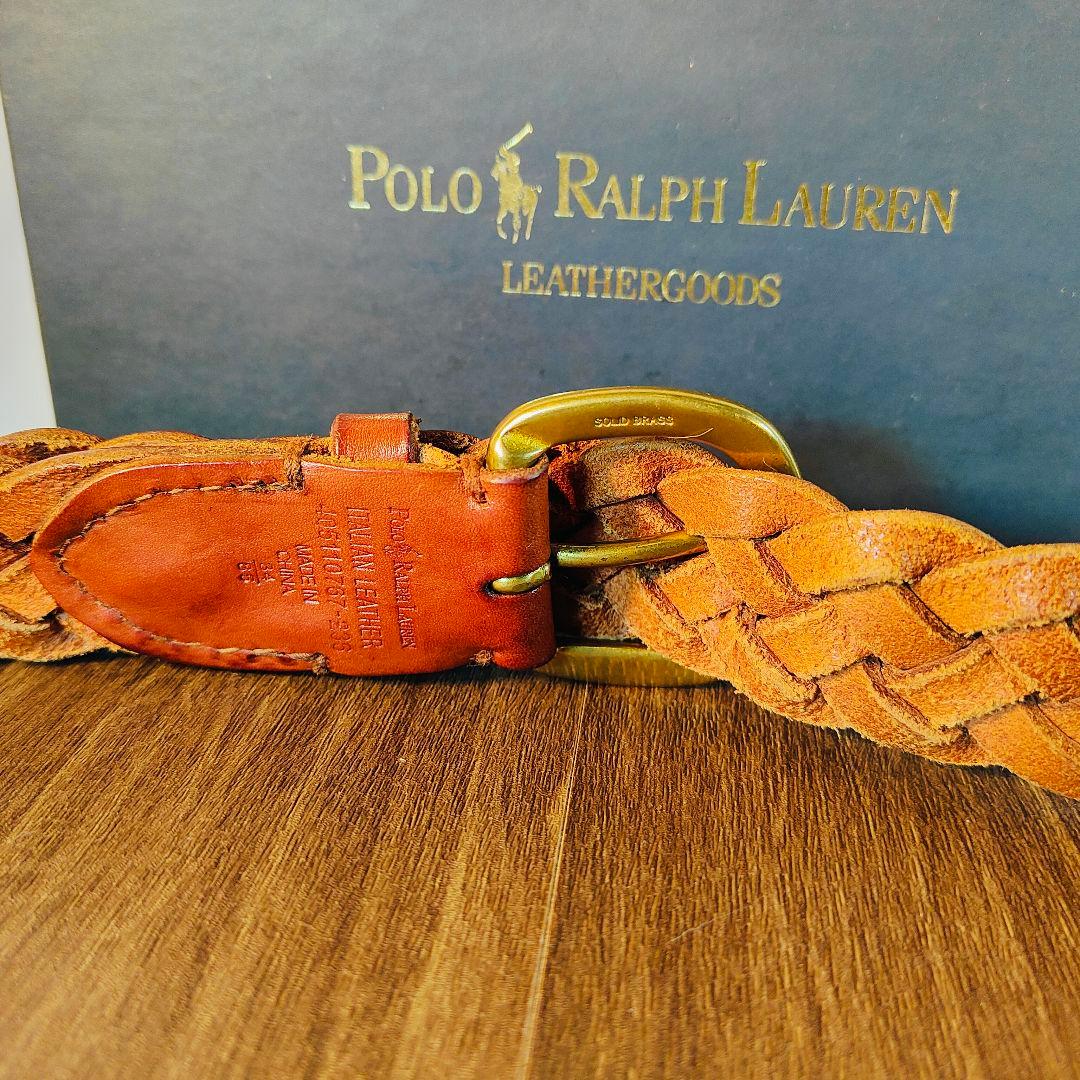 【ヴィンテージ】ポロラルフローレン　高級編込みドレスベルト　極厚イタリアンレザー