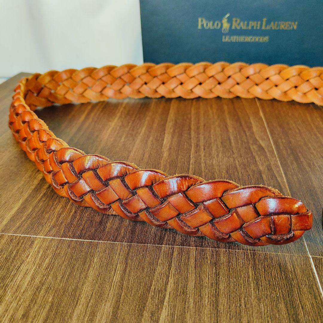 【ヴィンテージ】ポロラルフローレン　高級編込みドレスベルト　極厚イタリアンレザー