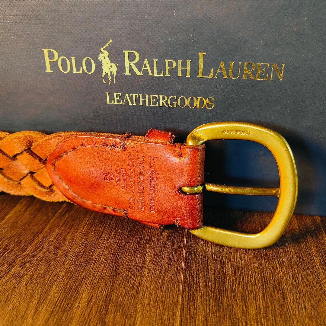 【ヴィンテージ】ポロラルフローレン　高級編込みドレスベルト　極厚イタリアンレザー