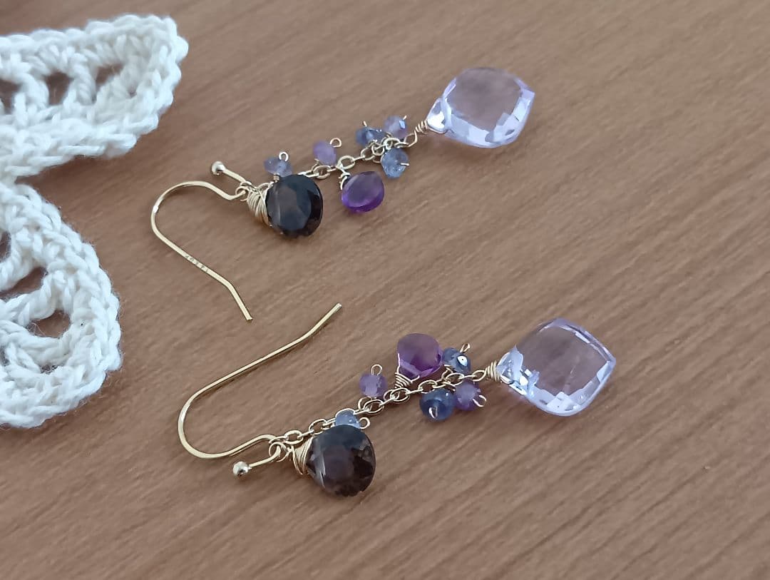 454 14kgfピンクアメジストリーフカットのチャーム