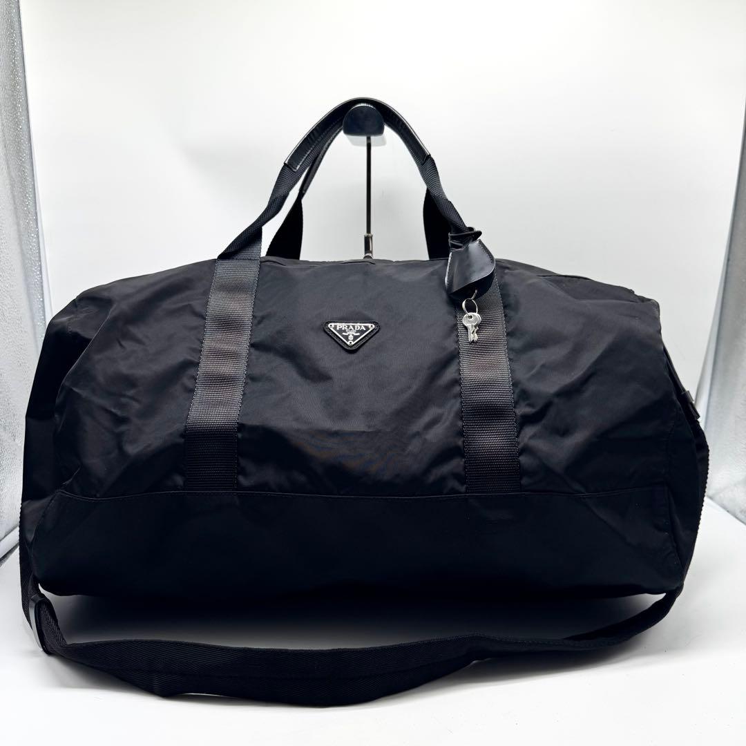 【極上美品】プラダ 2way ボストンバッグ レザー 南京錠 鍵付き ナイロン