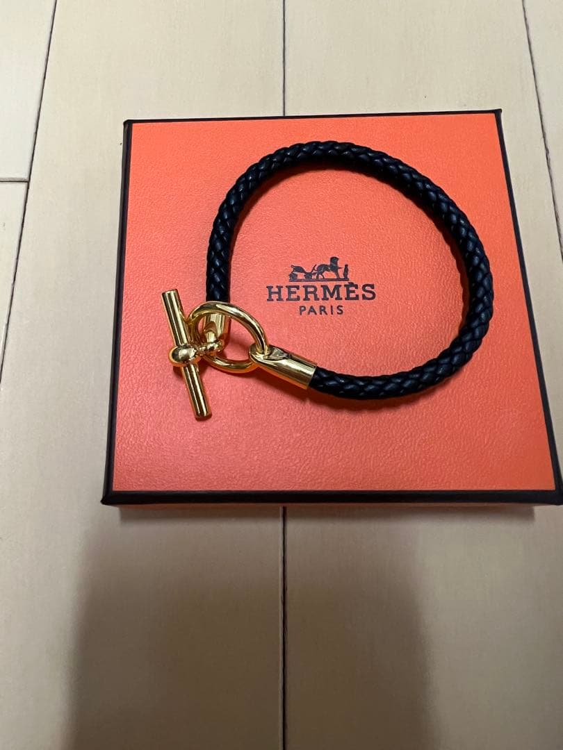 【美品】HERMES レザーブレスレット(グレナンH)