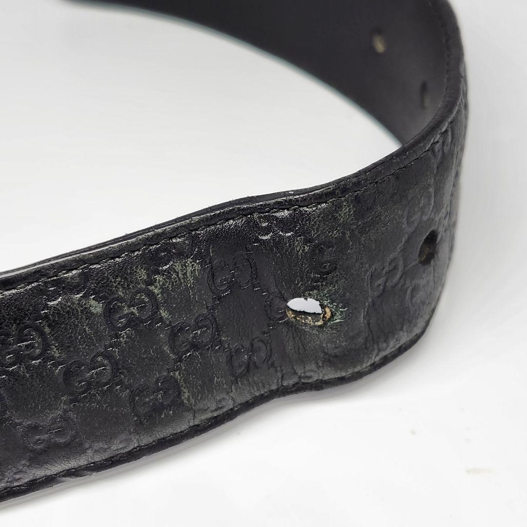 グッチ GUCCI レザー ベルト GG柄 シルバー バックル メンズ 黒 本革