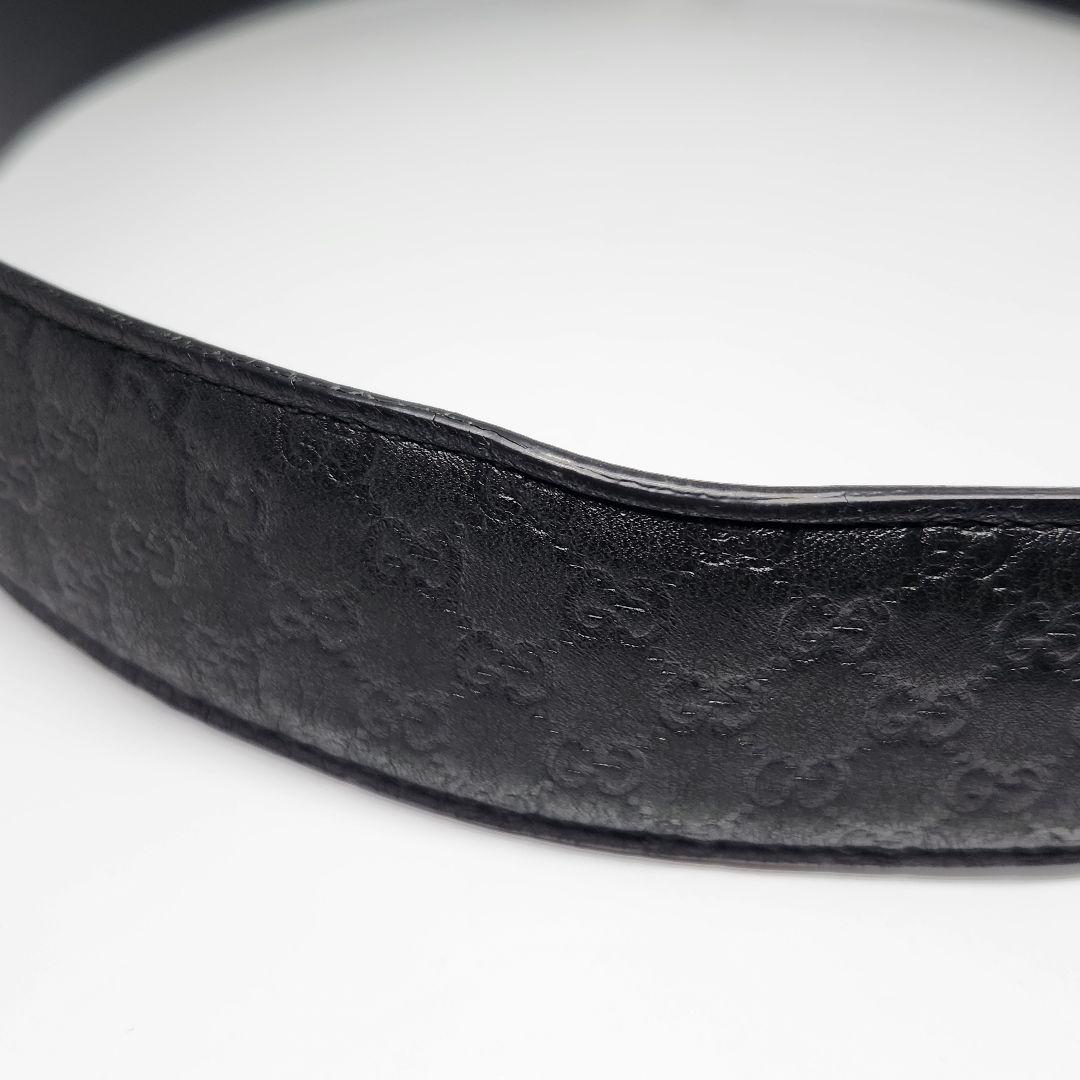 グッチ GUCCI レザー ベルト GG柄 シルバー バックル メンズ 黒 本革