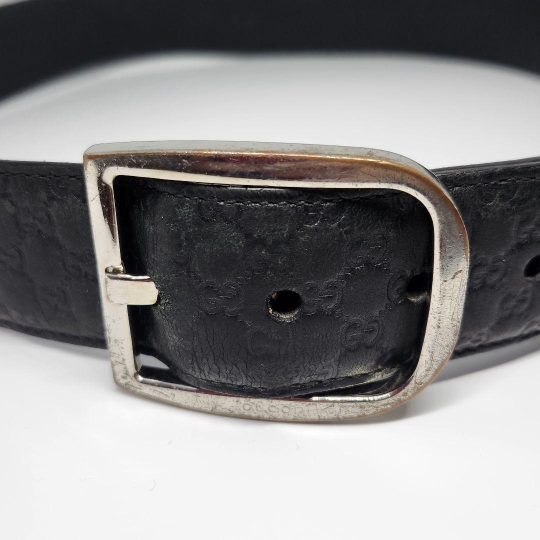 グッチ GUCCI レザー ベルト GG柄 シルバー バックル メンズ 黒 本革