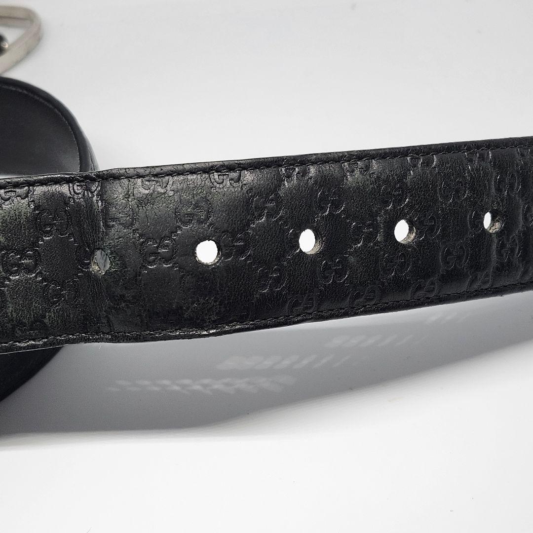 グッチ GUCCI レザー ベルト GG柄 シルバー バックル メンズ 黒 本革