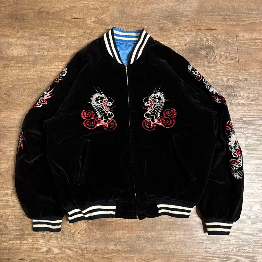 90s Shoot One 別珍　リバーシブル スカジャン サテン ベロア M