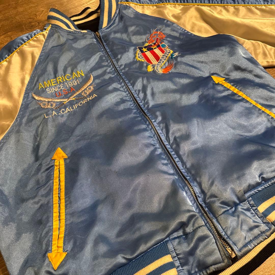 90s Shoot One 別珍　リバーシブル スカジャン サテン ベロア M