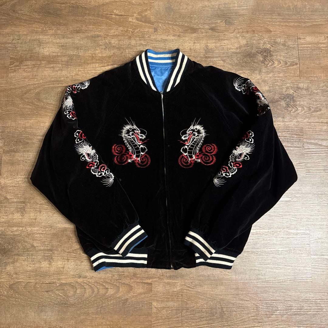 90s Shoot One 別珍　リバーシブル スカジャン サテン ベロア M