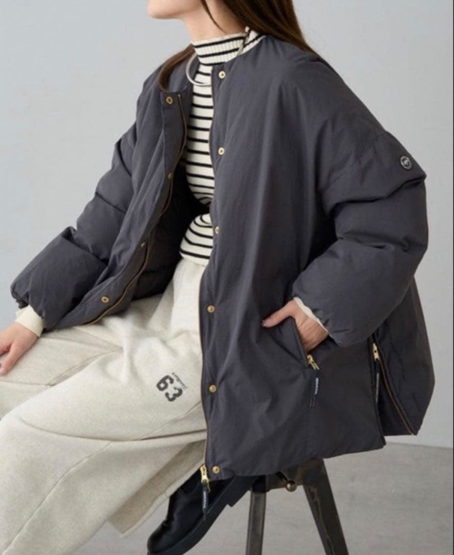 美品　ピュアルセシン　フレンチダックダウンサイドジップジャケット スミクロ