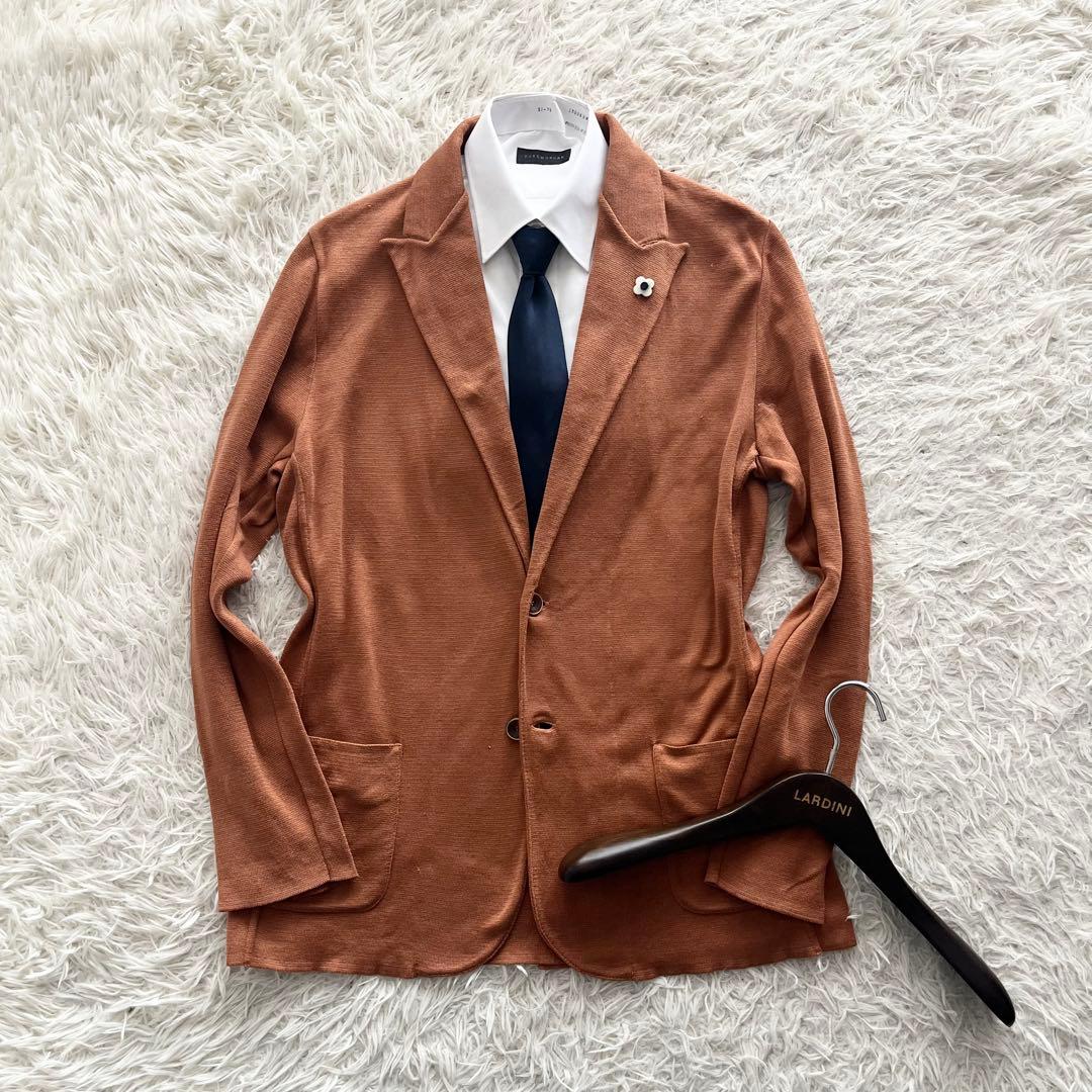 <美品> LARDINI オレンジ コットン ニットジャケット サイズXL