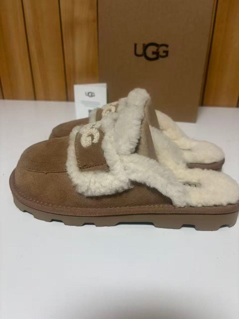 UGG スリッパ 平底 ムートン ファー スエード ベージュ レディース 38