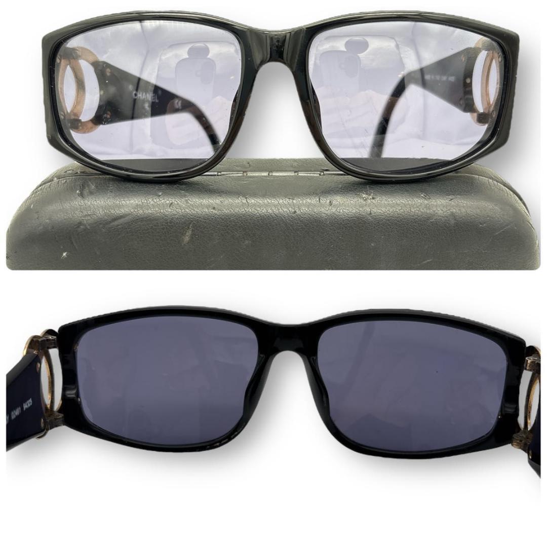 CHANEL sunglasses BLACK coco case gold ④