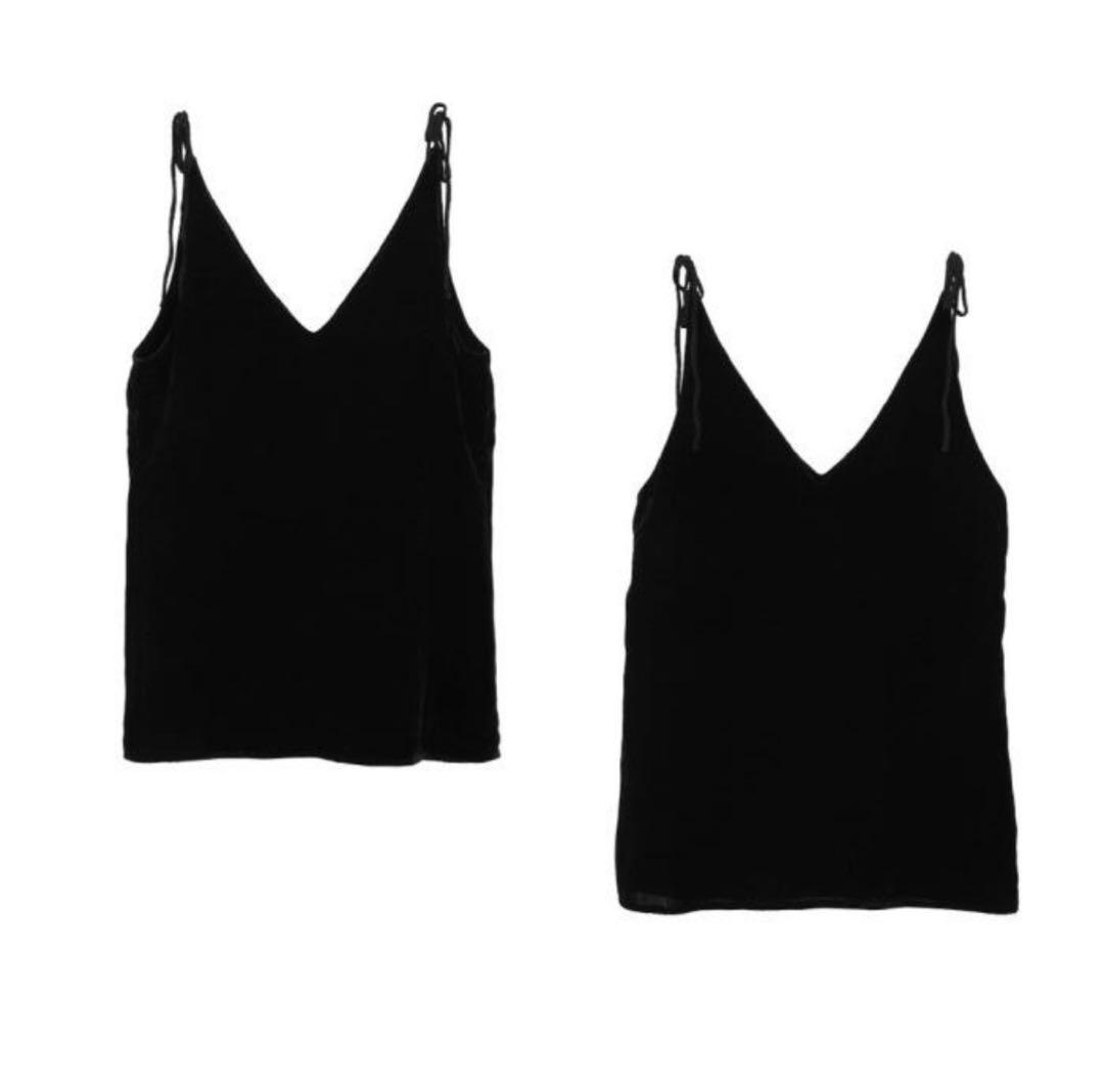 トップス CLANE VELOUR SHOULDER RIBBON CAMISOLE