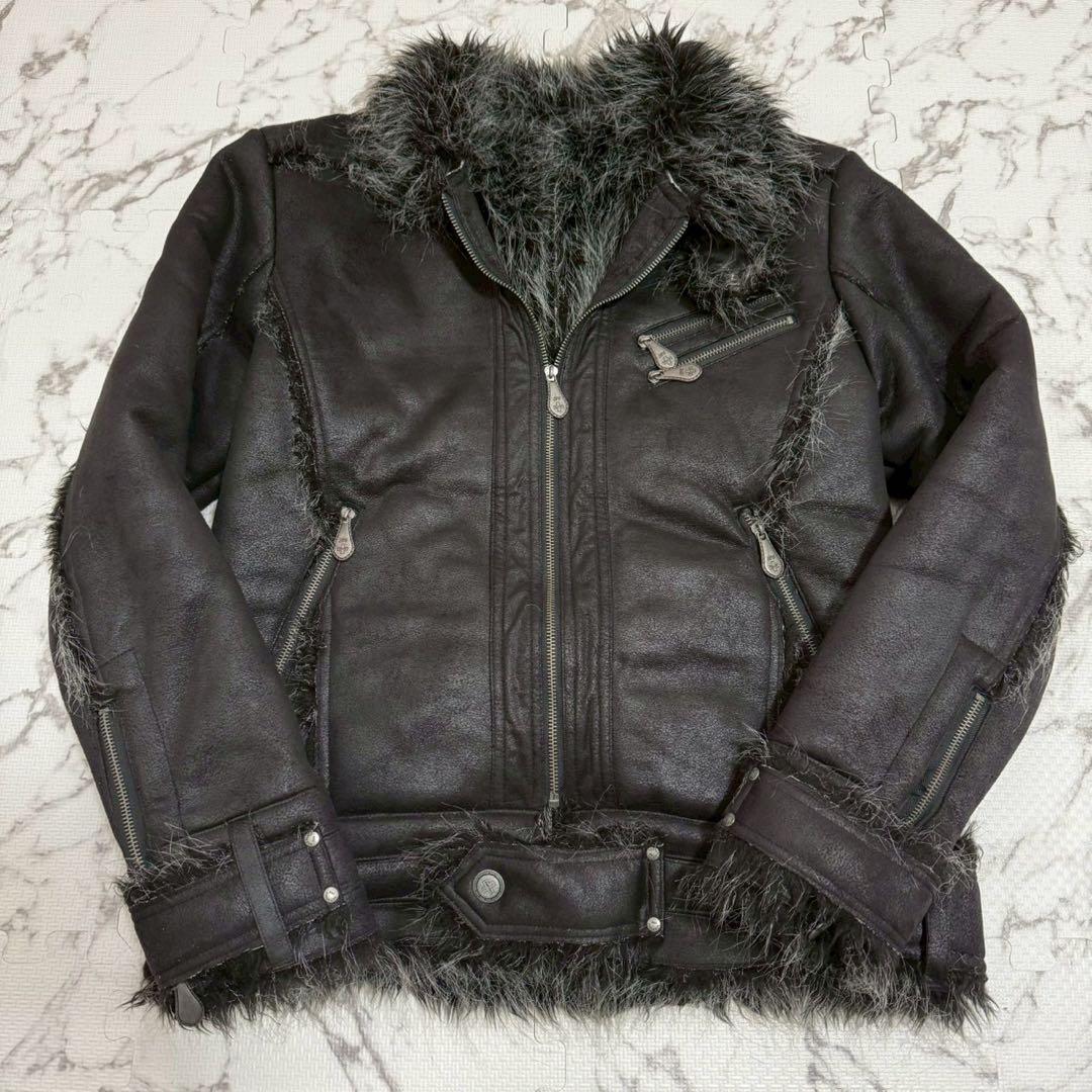 BURNING SHO ecoleather fur jacket ボアy2k
