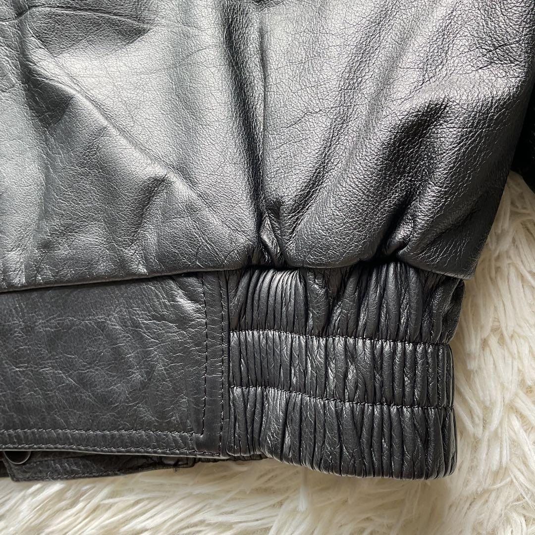 90's✨サントリー　BOSS レザージャケット　牛革　ワッペン　L ブラック