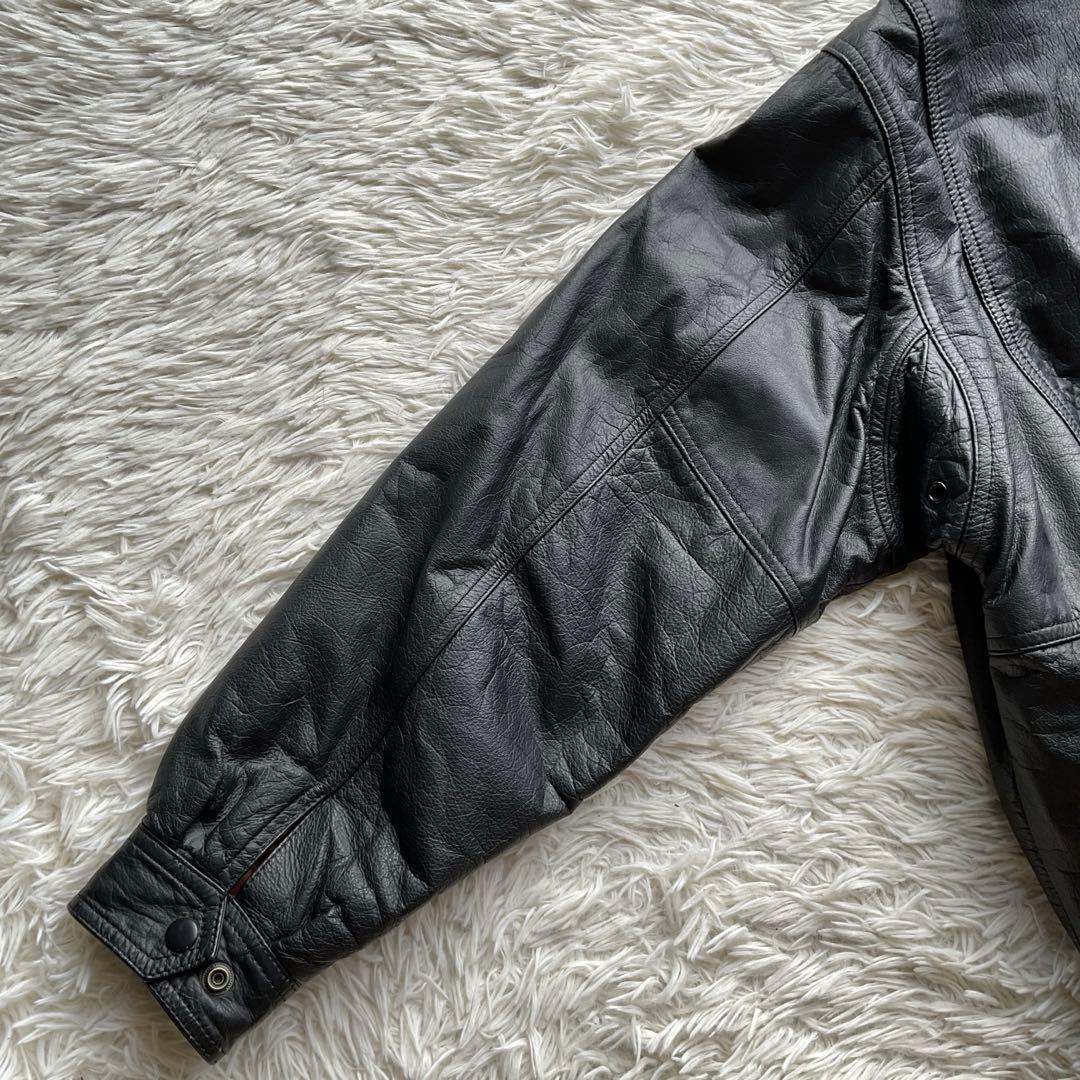 90's✨サントリー　BOSS レザージャケット　牛革　ワッペン　L ブラック